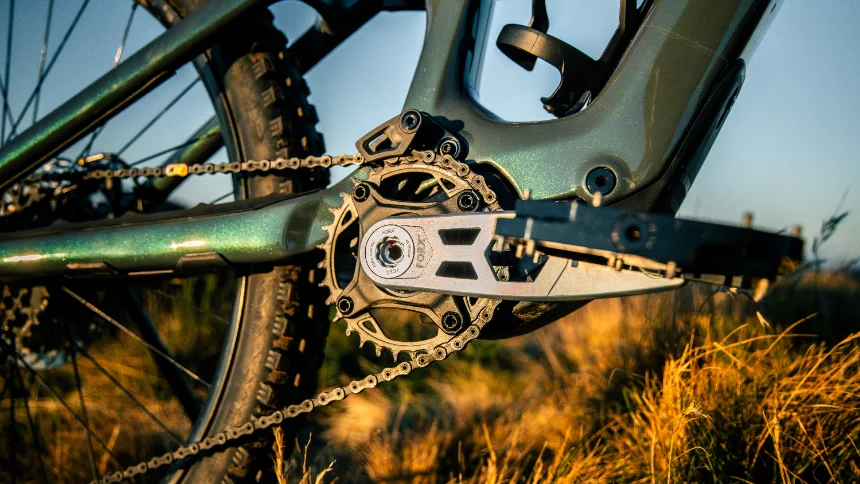 Bicycle crankset and chainrings ready for inspection