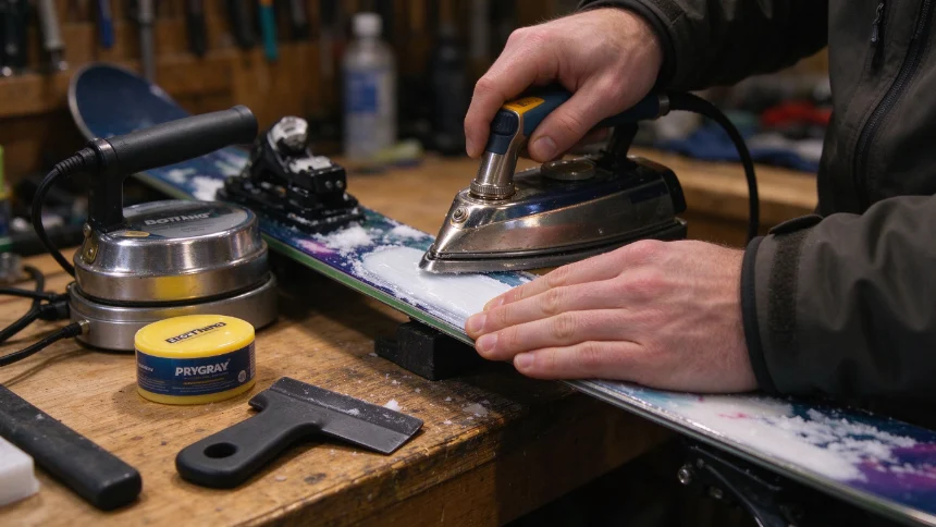 Ski or snowboard base prepared for a home wax